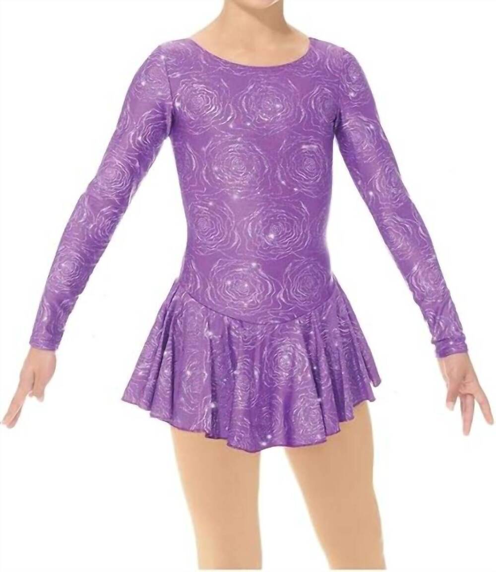 NEW MONDOR shimmer pattern long sleeve skate dress in purple peony
